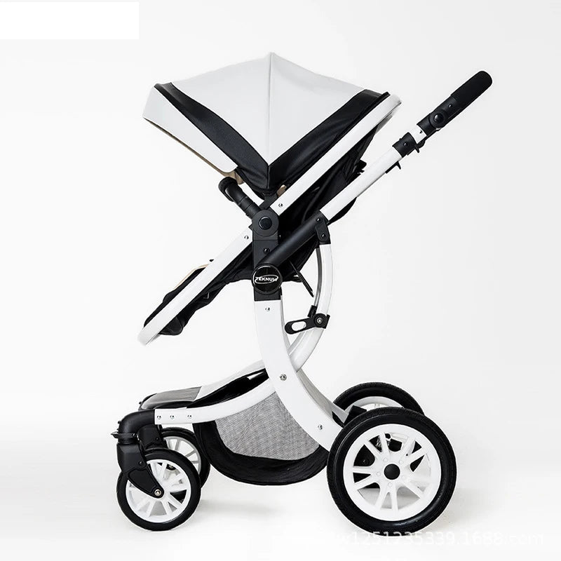 Leather 2 in 1 Baby Stroller,Two Way Stroller,Car Seat Newborn Bassinet,travel white folding baby stroller,baby Carriage Pram