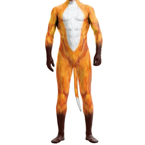 Halloween Costume  Adult Mens Wild Animal Cosplay Costume Full Cover 3D Print Beast Petsuit Jumpsuit Bodysuit Tail