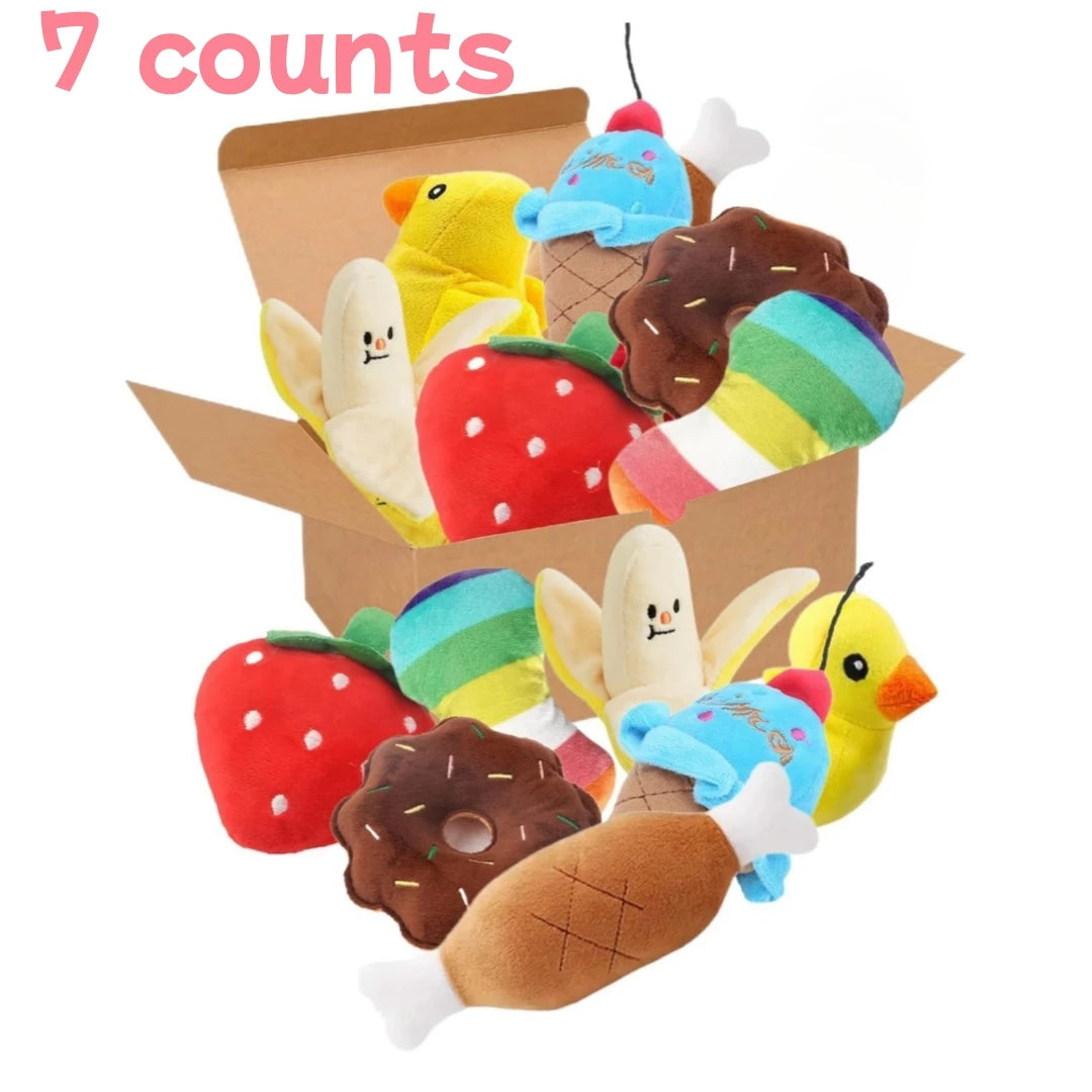 7-Piece Set of Puppy Sound Toys Loose Chewing Pet Chewing Plush Fruit Snacks and Vegetable Combo Toys Suitable for Cute Playm