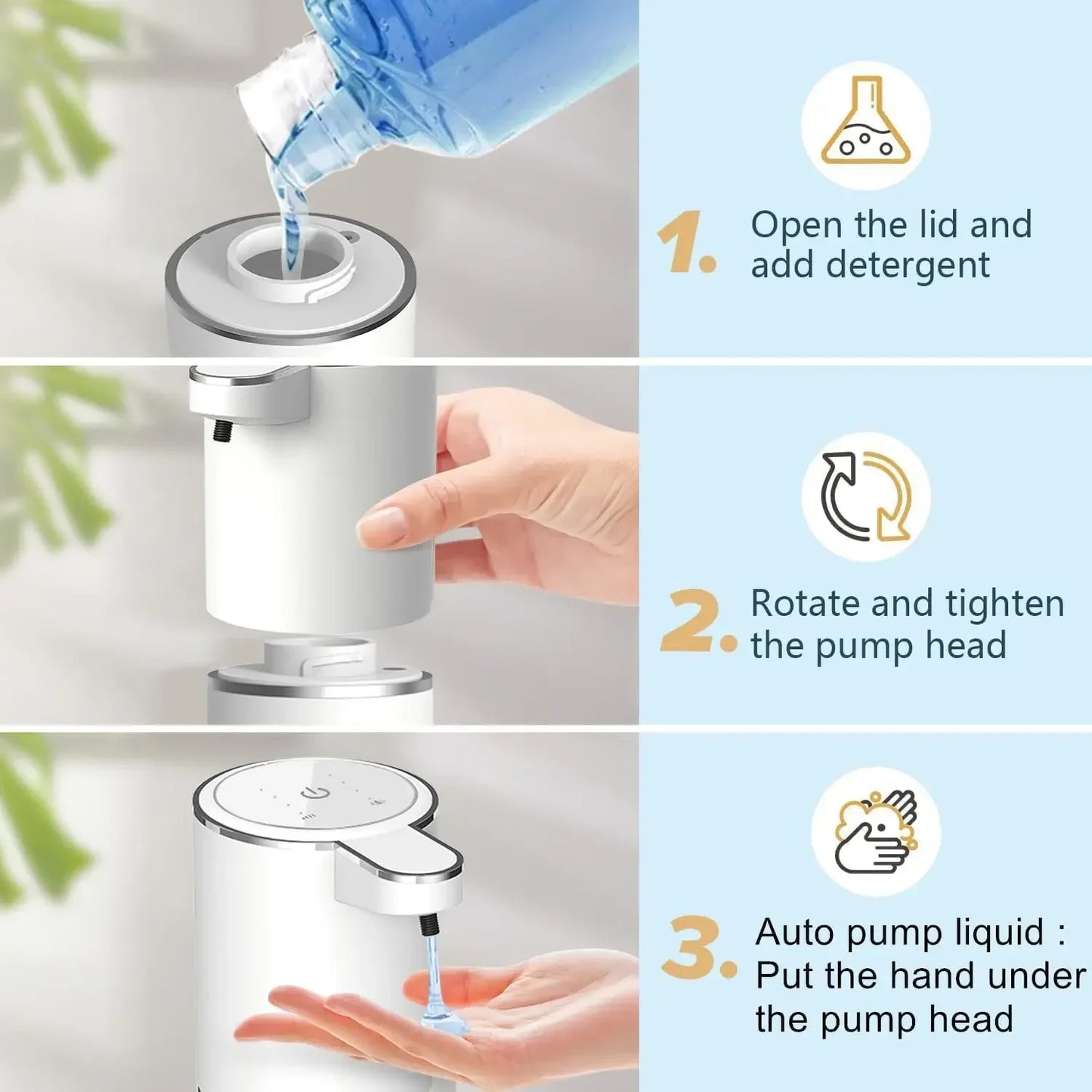 Smart Sensor Soap Dispenser for Kitchen, Automatic Touchless Foam Liquid Dispenser with Rechargeable, Bathroom Sink, Restaurant