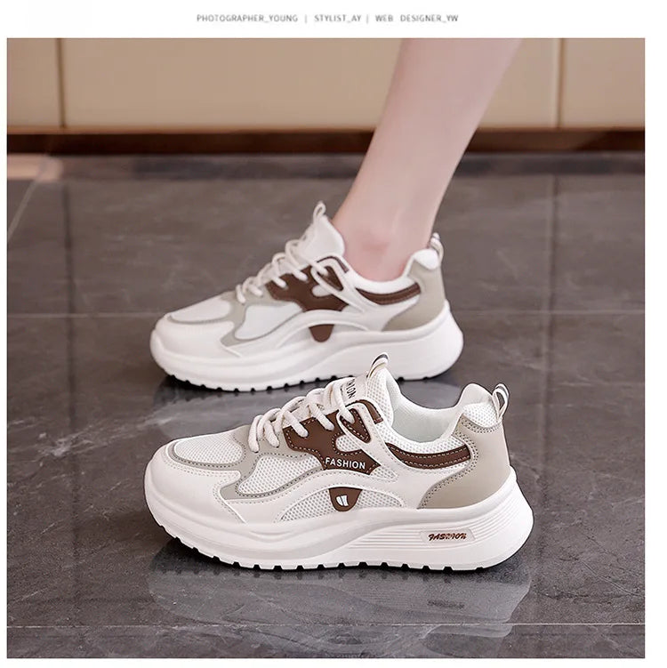 Spring and Autumn New Women's Mesh Breathable Casual Shoes Lightweight Soft Soled Sneakers Thick Soled Non Slip Walking Shoes