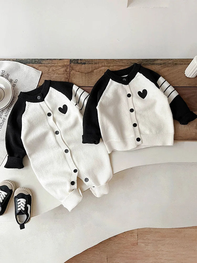 2025 Autumn New Baby Long Sleeve Patchwork Romper Infant Baby Heart Knitted Jumpsuit Cotton Newborn Toddler Casual Clothes 6M-3T