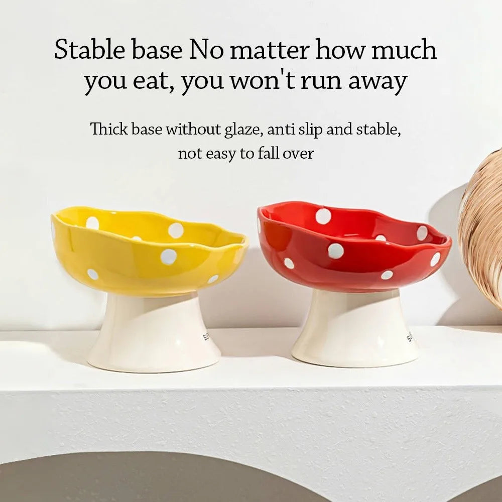 Ceramic Neck Protection Pet Bowl High Feet Slanted Mouth Mushroom Cat Bowl Anti-black Chin Anti-knockover Pet Food Bowl
