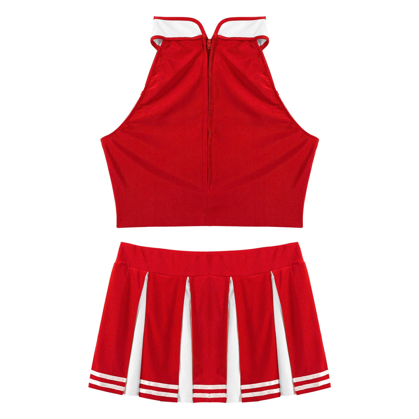 Women Cheerleading Cheerleader Costume Uniform School Girls Carnival Cosplay Outfits Stand Collar Crop Top with Mini Skirt