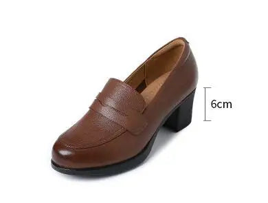 GKTINOO Pumps Women Genuine Cow Leather Round Toe Slip-On Loafers Med Heel Lady Shoes Handmade Women's Work Shoes