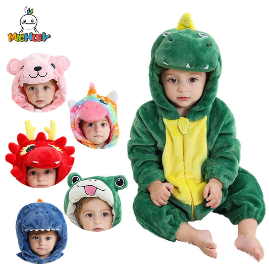 MICHLEY Carnival Dinosaur Baby Winter Costume Rompers Clothes Cute Cartoon Jumpsuit Bodysuit Overall Unicorn For Girls Boys Kid