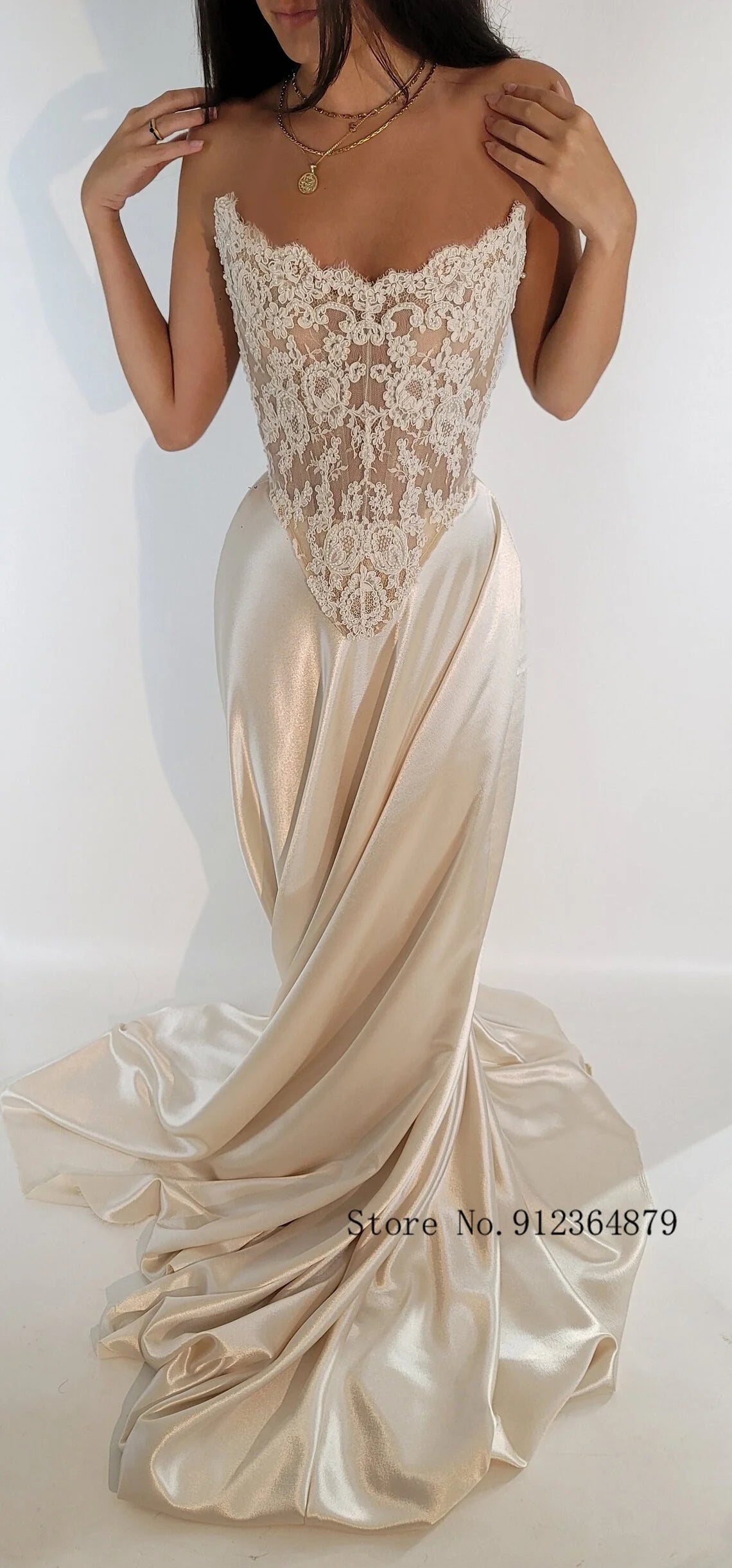 Modern Off Shoulder Beaded Lace Corset Wedding Dress with Satin Skirt and Train, Basque Waist Bridal Gown,