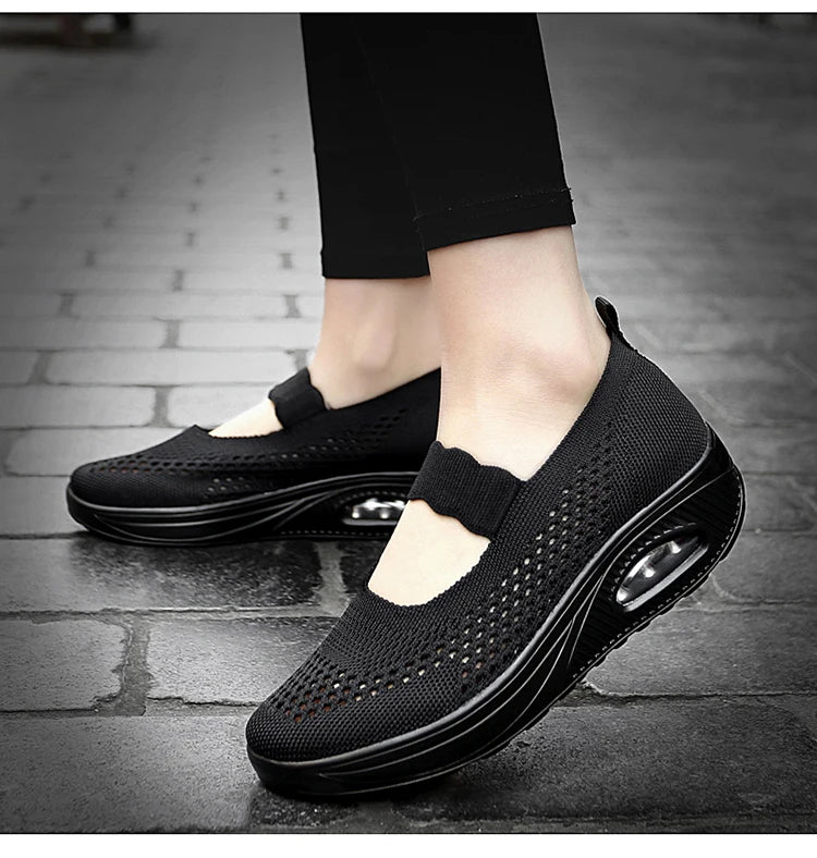 Solid Color Women Walking Shoes Air Cushion Non Slip Orthopedic Shoes Ladies' Casual Mother's Shoes Slip-On Lazy Loafers Sneaker