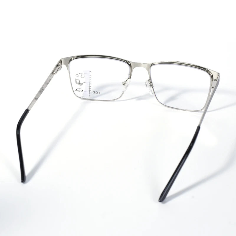 Double Color High Quality Multifocal Reading Glasses Men Women Stainless Steel Frame, Progressive Lens For Blue Light Blocking+1