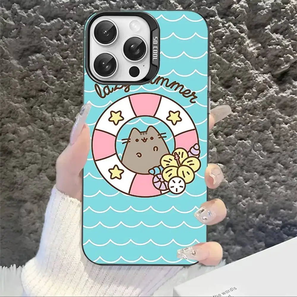 Cartoon P-Pusheens Cat Phone Case For IPhone 17 16 15 14 11 12 13 Pro Max Pro Plus Colored Silver Cover
