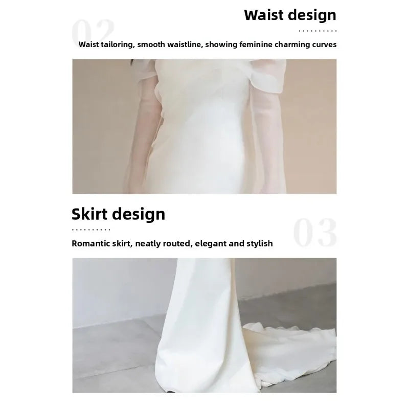 2026 Summer New One Shoulder Satin Light Wedding Dress French Travel Photography Bridal Temperament Simple and Slim Fit Dress