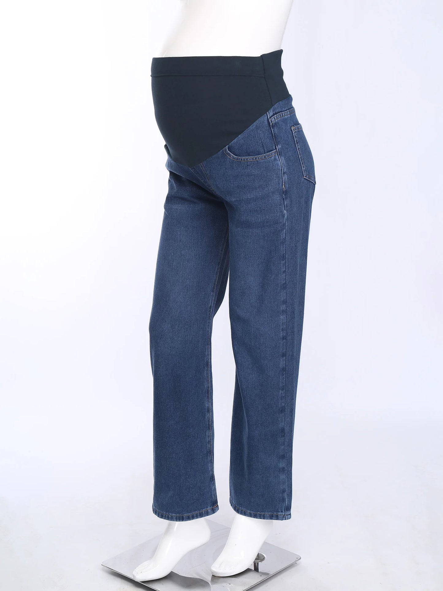 Pregnant Women Fashion Casual Wide-Leg Jeans Adjustable High Waist Belly Support Denim Pants Maternity Clothing for Daily Party