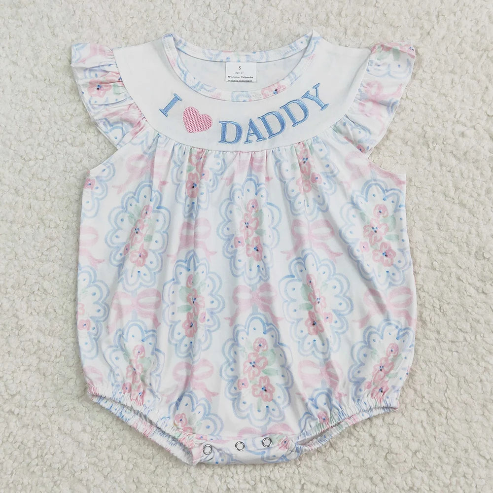 Hot Sale Baby Girls Rompers Blue Flutter Sleeves Bows Ruffle Rompers Boutique Toddler Girls Bubbles Summer Rompers Girls Onesie