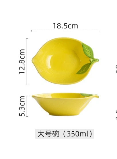 Creative Cartoon Lemon Shaped Ceramic Salad Bowl Soup Bowl Family Fruit Snack Plate Kitchen Utensils Accessories