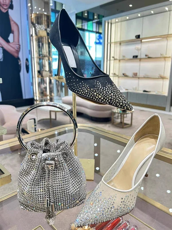 2026 European and American Women's New Mesh Pointed High Heels Shallow Mouth Sexy Fashion Shoes