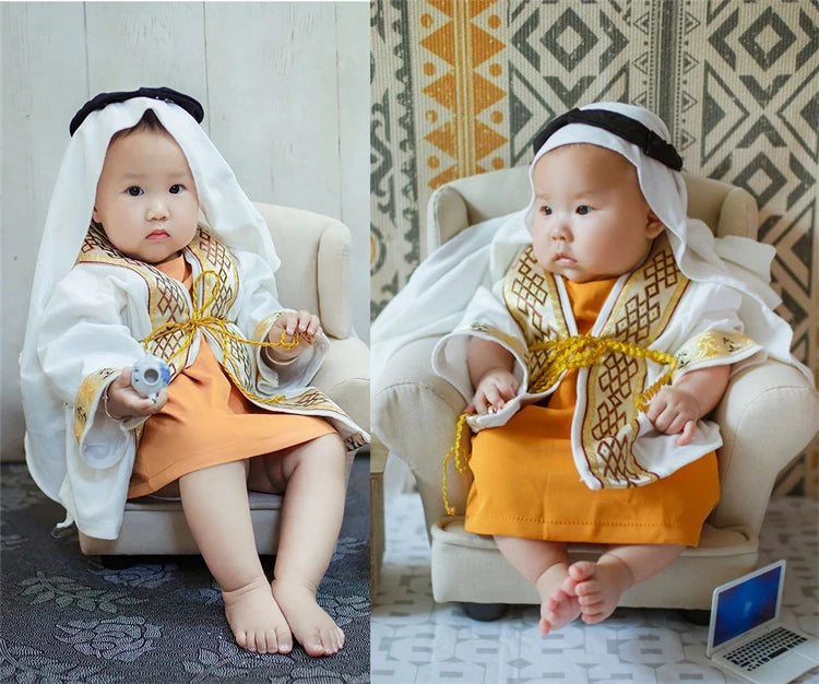 Arabian Robe Baby Infant Photography Clothing Sets Outfits Muslim Head Scarf Robe 3pcs/Set Toddler Souvenir Pictures Photo Props