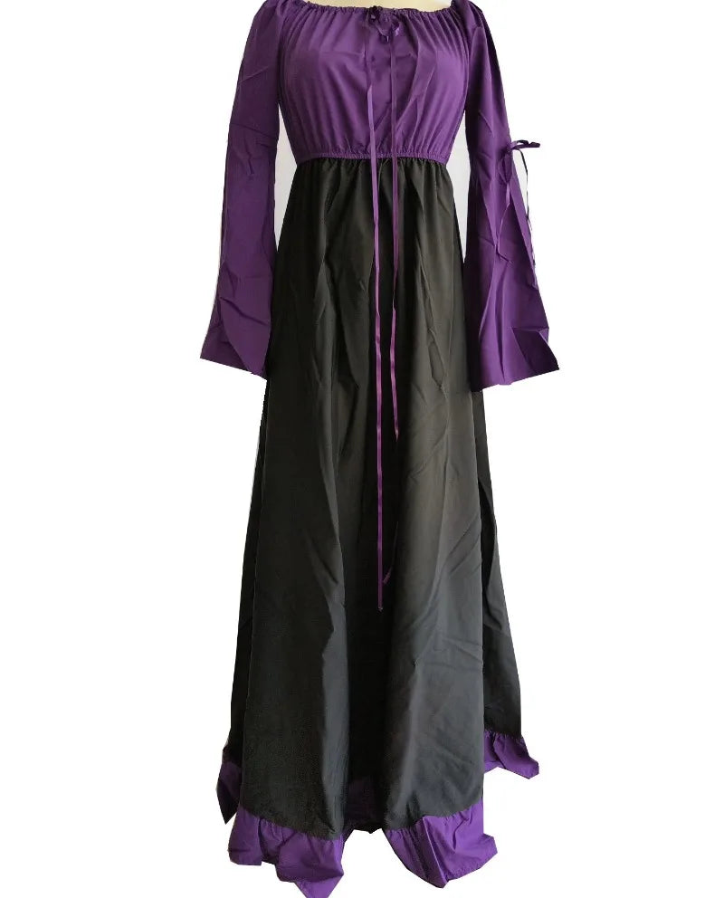 Halloween 2025 Women's Medieval Pirate Retro Slim Dress One-shoulder Large Flared Sleeves Long Skirt Stage Show Cosplay Costumes