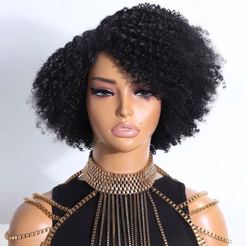 Lekker Short Pixie Afro Kinky Curly C Part Lace Bob 100% Human Hair Wigs For Women Brazilian Remy Hair Glueless Daily Black Wigs