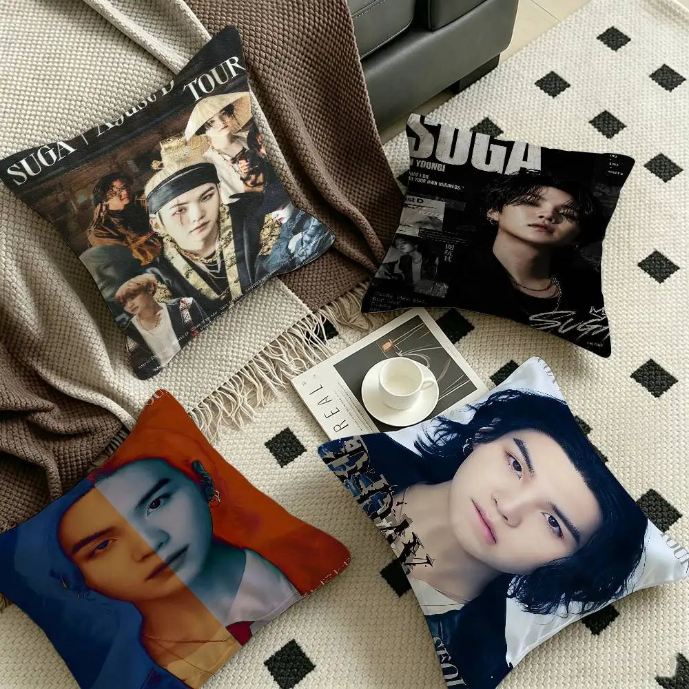 Kpop Singer S-Suga A-Agust D Office Cushion Pillowcase Car Cushion Cover45X45CM Lumbar Pillowcase Sofa Pillowcover