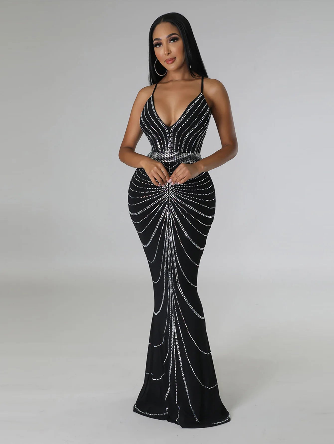 Sparkling Solid Color Hot Diamond Sheer Mesh Long Skirt, Elegant and Luxurious Spring Women's Cocktail Dress, Celebrity Clothing