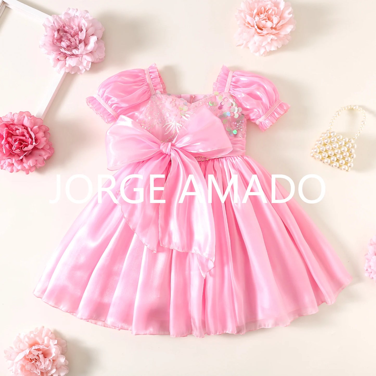 New Summer Sister Girl Matching Romper Dress Short Sling Sleeves Big Bow Bodysuit Sequined Princess Dresses Twins Clothing H1518
