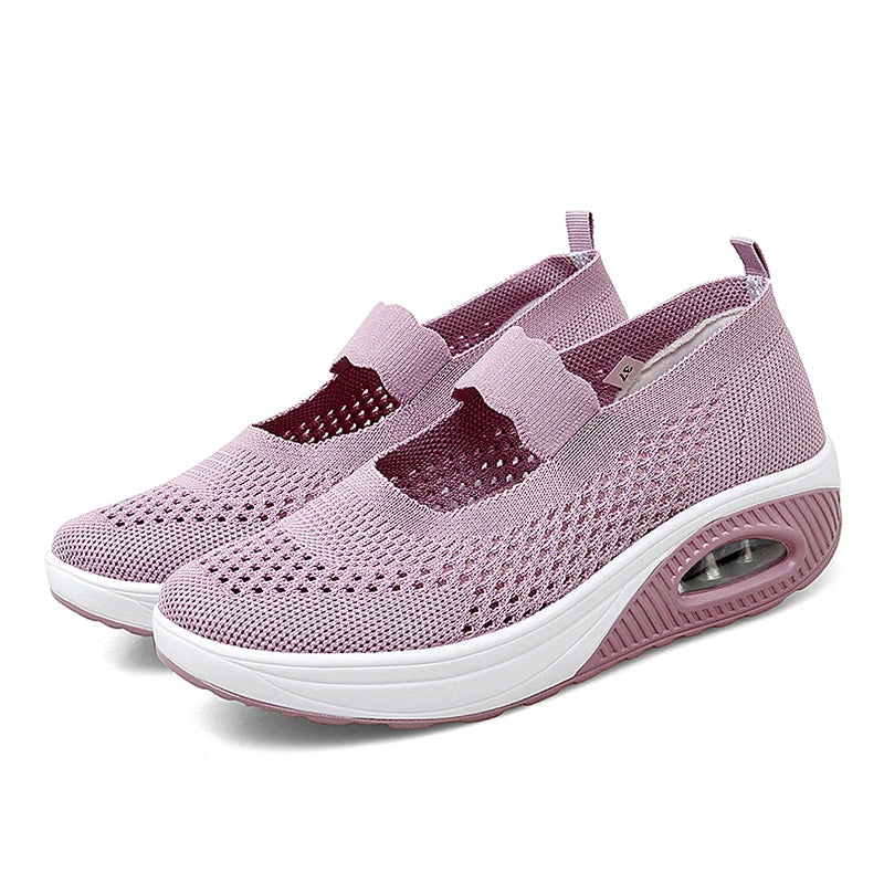 Solid Color Women Walking Shoes Air Cushion Non Slip Orthopedic Shoes Ladies' Casual Mother's Shoes Slip-On Lazy Loafers Sneaker