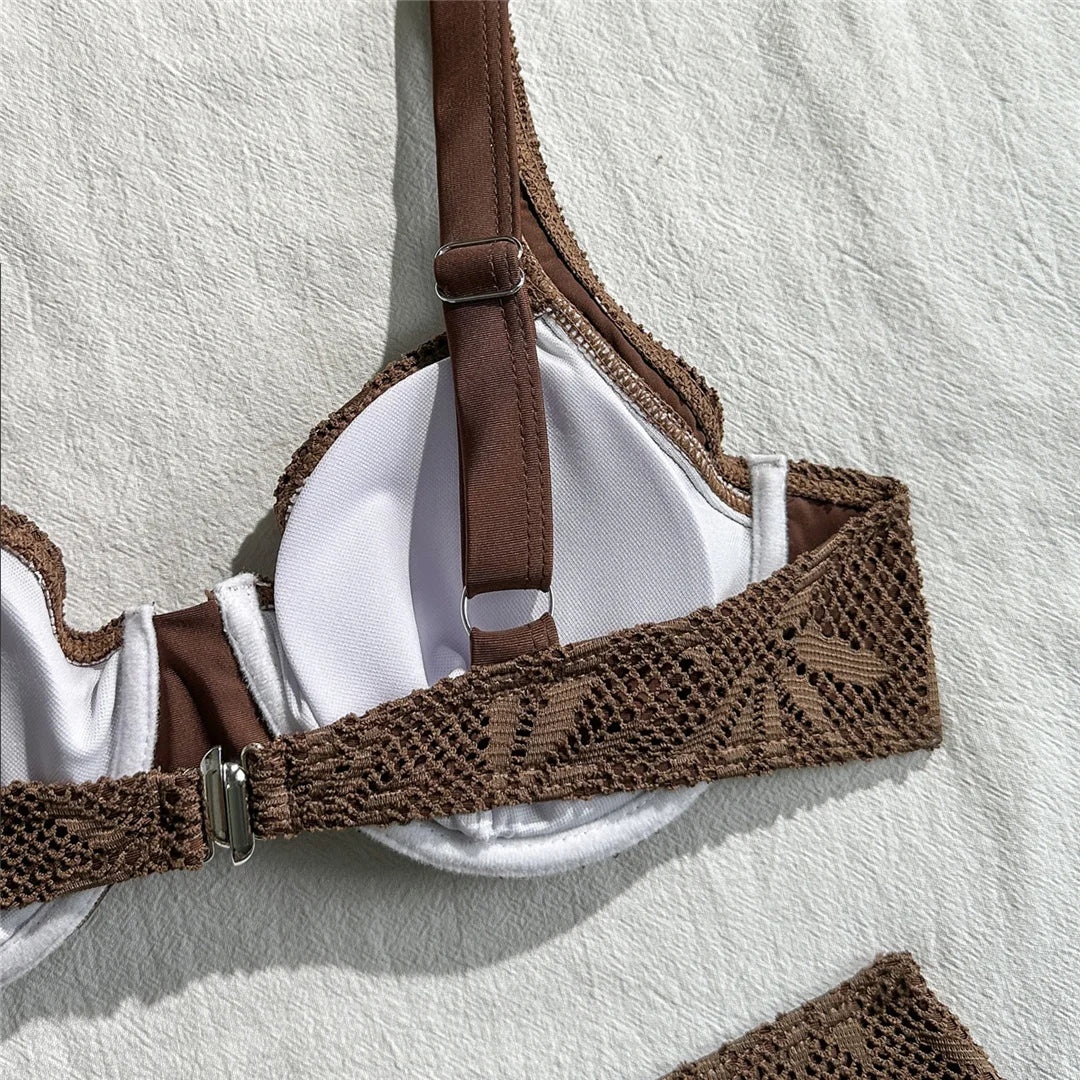 With Sarong Underwired Bikini Female Swimsuit Women Swimwear Three-Pieces Bikini Set Brazilian Bather Bathing Suit Swim V7936
