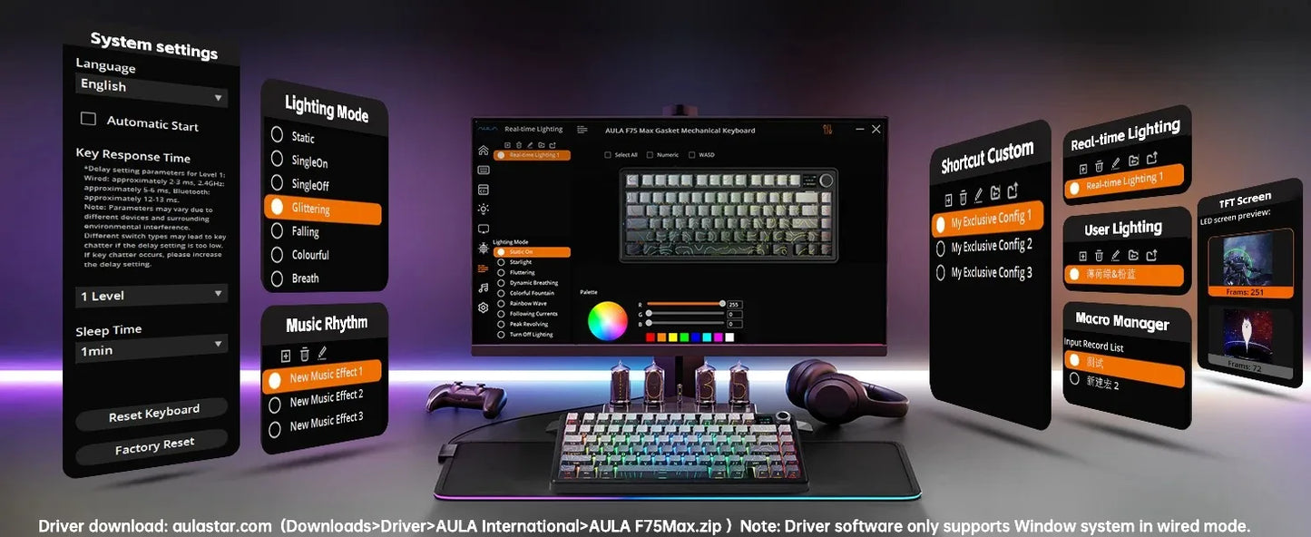 Aula F75 MAX Wireless Gaming Keyboard With Smart Digital Screen and Knob 75% Hot Swappable 3Mode RGB Backlit Mechanical Keyboard