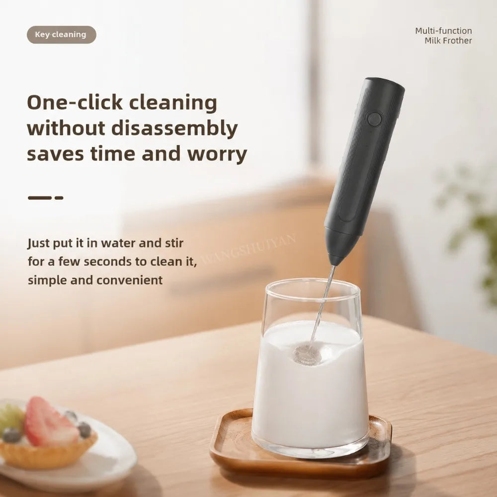 Electric Coffee Frother 2 In 1 Rechargeable Type-C Blender Stainless Steel 3 Speeds Milk Mixer Egg Beater Handheld Foam Maker