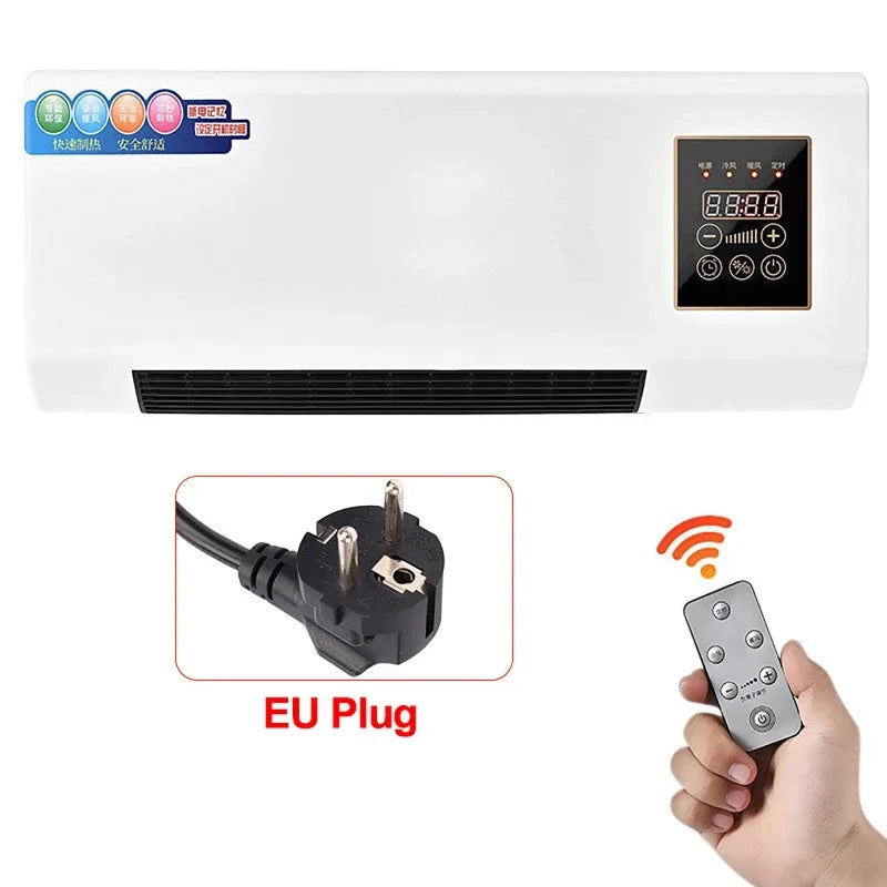 Electric Air Conditioner Fan Wall Mount Easy Temperature Timer Heating and Cooling Fan Space Heater Fan with Remote Control