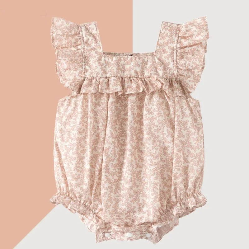 2025 New Summer Toddler Baby Girls Jumpsuit Flying Sleeve Cotton Flower Print Newborn Baby Girls Romper 0-24M Baby Clothing