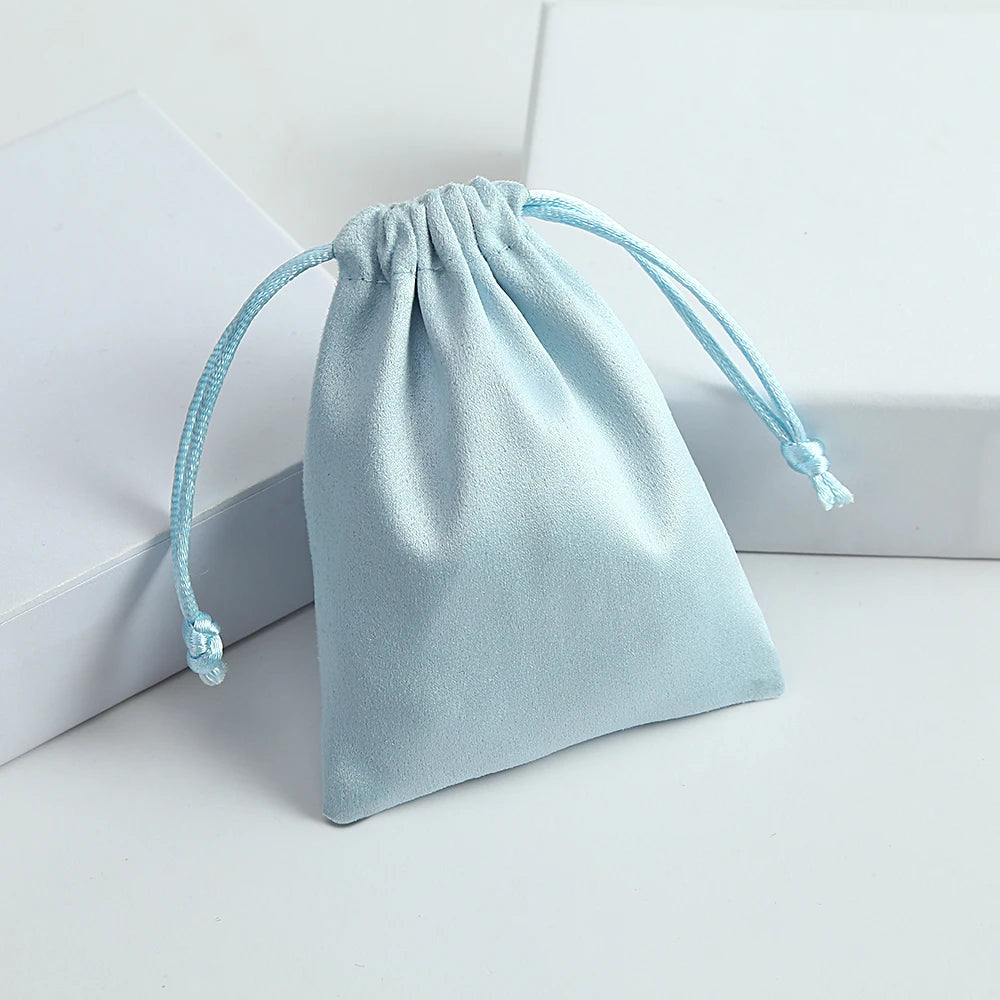 50pcs 7x9cm Light Blue Flannel Drawstring Packing Jewelry Packaging Display Luxury Velvet Suede Pouches Wedding Favors Gift Bags