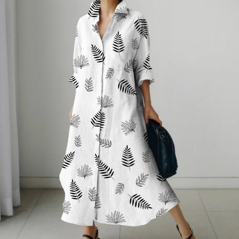 Women's Shirt Dress 2023 Trendy Patchwork Vintage Spot Print Shirt Fall Out Office Dress Loose Casual Lapel Pocket S-5Xl
