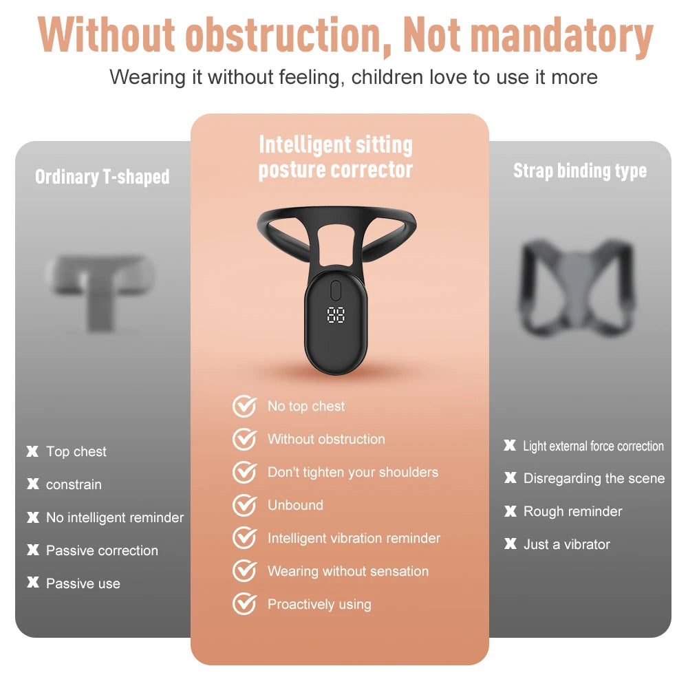 Smart Posture Reminder Device Vibration Alert Back Support Wearable Anti-Slouch Sensor for Adults Kids Office Home Daily Use