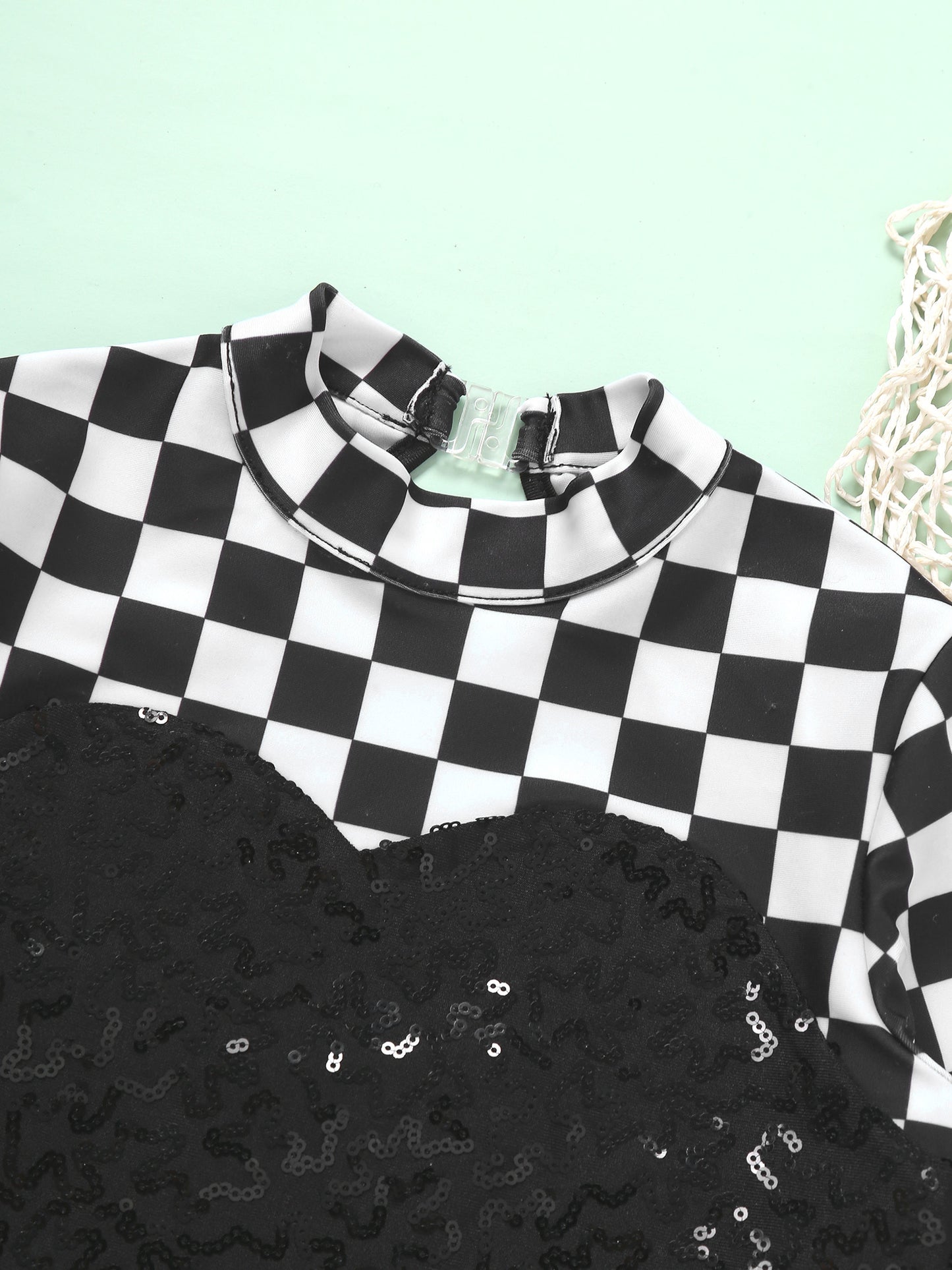 Kids Girls Checkerboard Racer Costume Halloween Car Driver Cosplay Leotard Dress with Tulle Skirt Themed Party Driving Roleplay