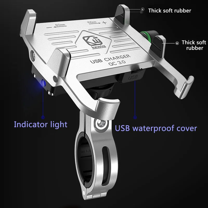 Whole Aluminium 12-24V Motorcycle Phone Holder USB Charger QC3.0 Fast Charging Mount Bicycle Handlebar Bracket for iPhone Huawei