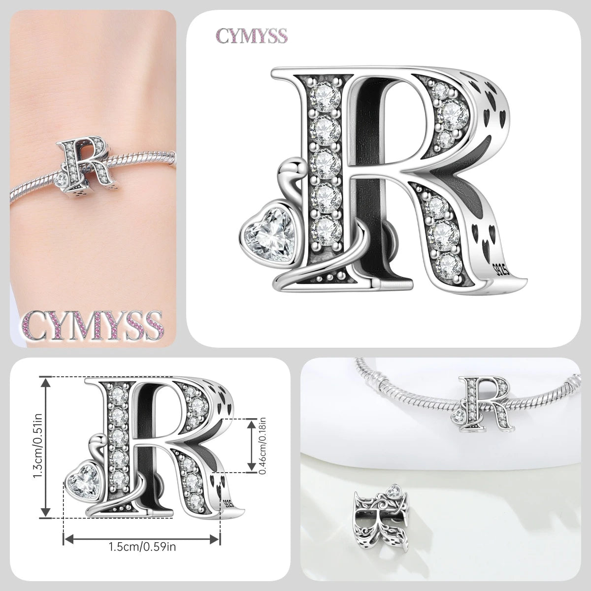 2026 New 925 Sterling Silver Zircon Scroll Grass Pattern 26 Letter Bead Charms for Women Fit DIY Bracelet Necklace Jewelry Gift