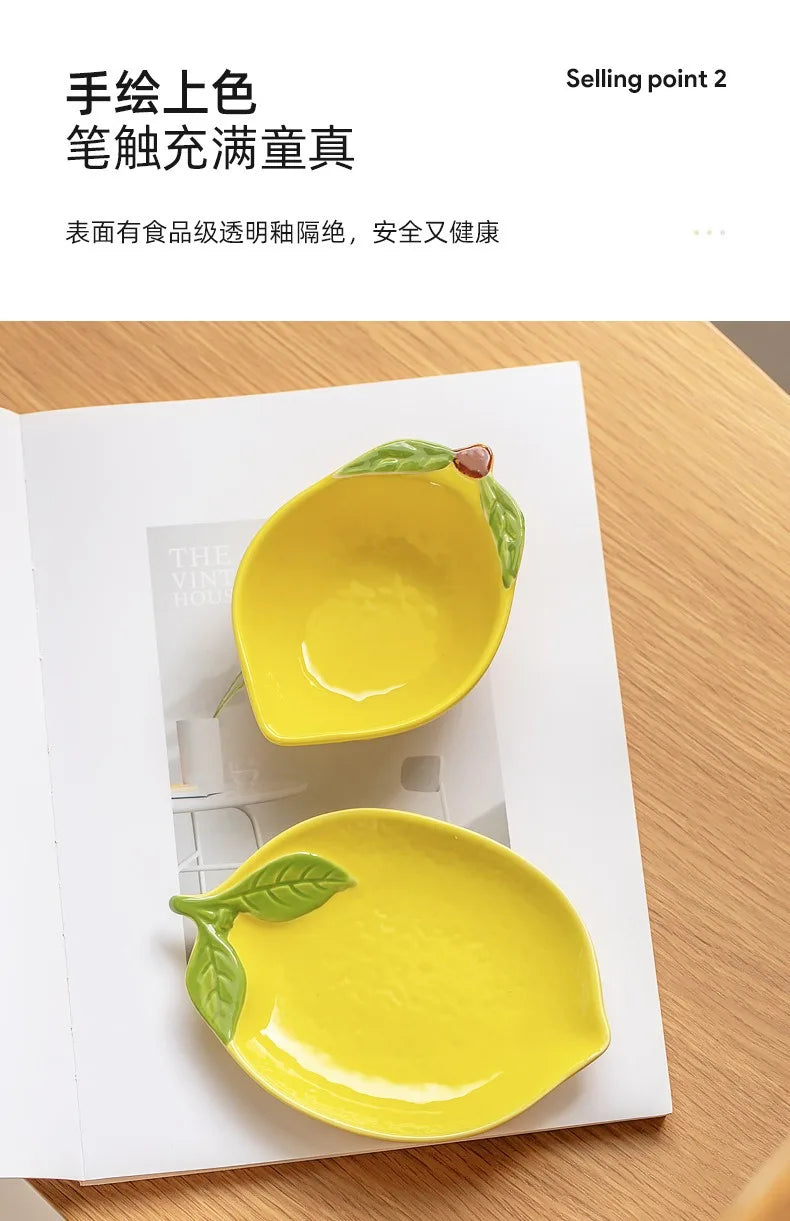 Creative Cartoon Lemon Shaped Ceramic Salad Bowl Soup Bowl Family Fruit Snack Plate Kitchen Utensils Accessories