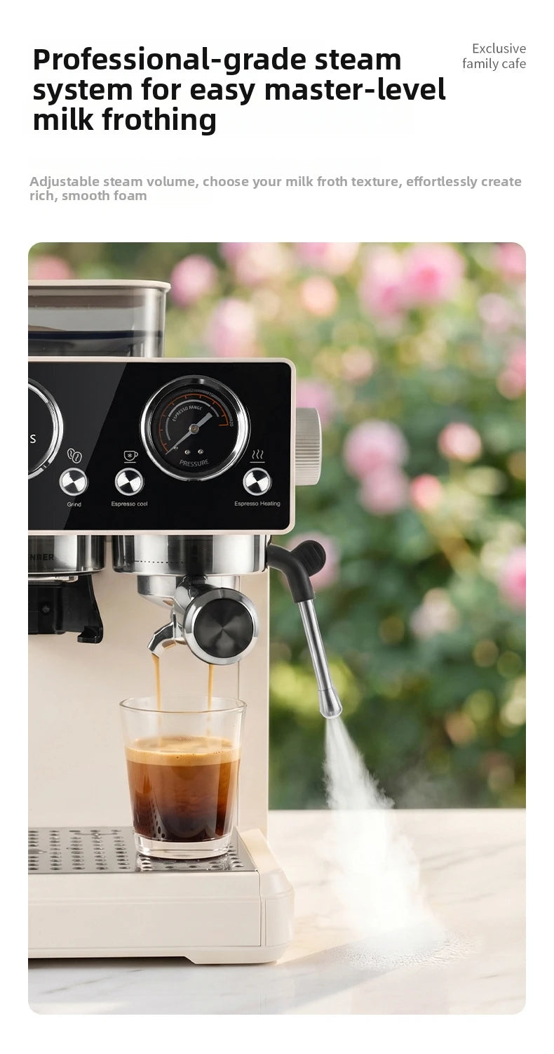 20Bar Semi-Auto Espresso Machine Smart Touch Control with Built-in Grinder, Cold/Hot Brew, Milk Frother for Home/Office