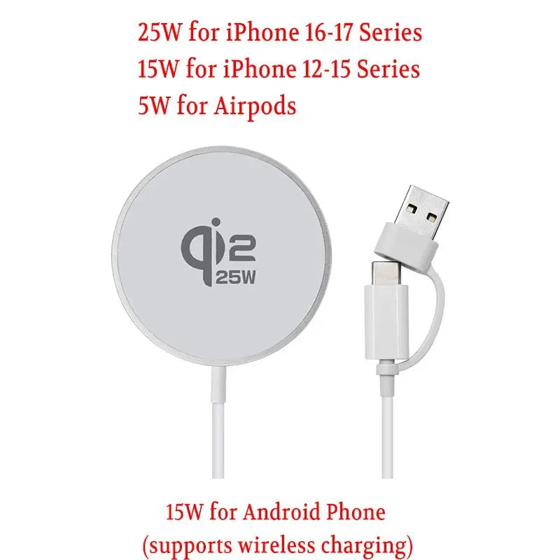 Qi2.2 25W Wireless Charger Magnetic Wireless Charging Station for IPhone 17 16 15 14 13 12 Pro Max Airpods with Type-C Cable