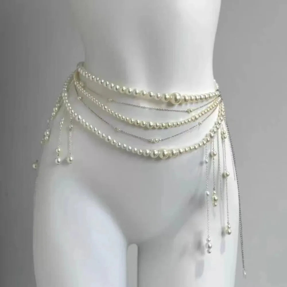 Fashion Elegant Pearl Waist Chains Versatile Boho Hip Chain Waist Accessory Body Jewelry Women
