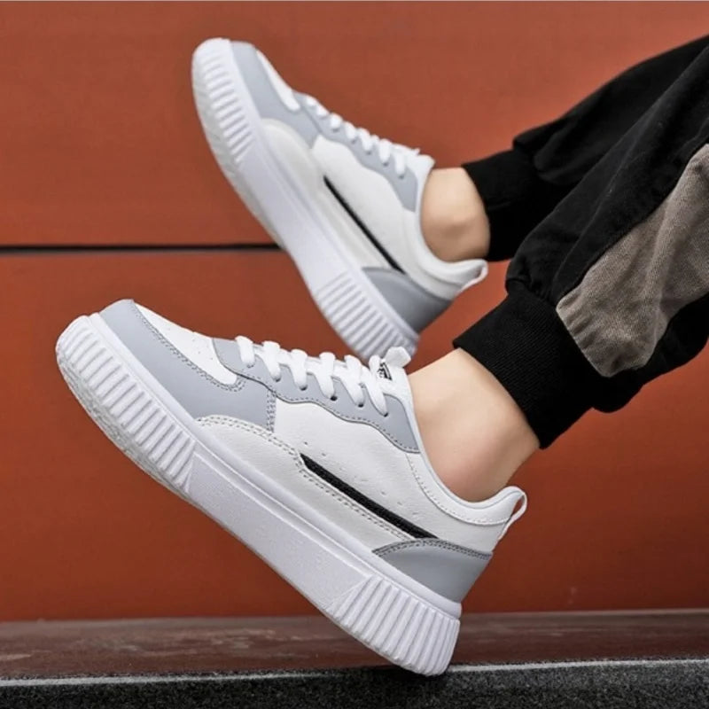 YRZL Fashion Leather Men Casual Shoes Lightweight Running Shoes Platform White Sneakers Outdoor Breathable Sport Shoes Shoes