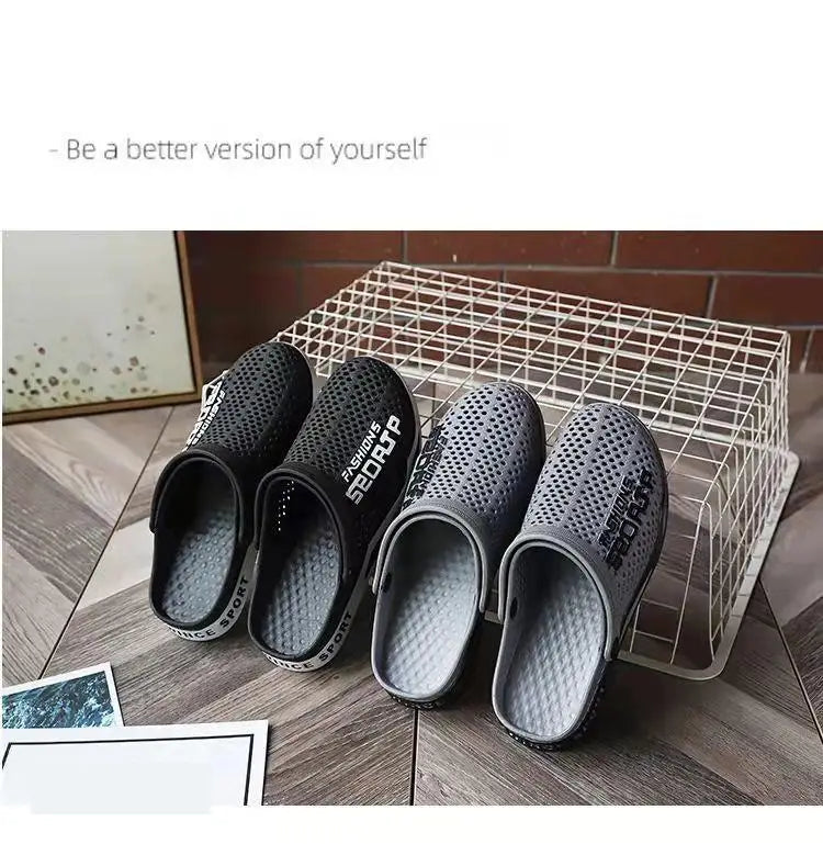 39-44 Mens Mules Clogs Summer Sandals Male Slippers Soft Bottom Beach Shoes Slip-On Zapatos Breathable Non-Slip Hollow Footwear