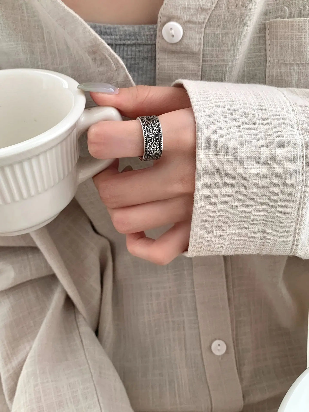 VENTFILLE 925 Sterling Silver Arabesque Pattern Ring For Women Vintage Aesthetic Simple Trend Ethnic Jewelry Gift Dropshipping