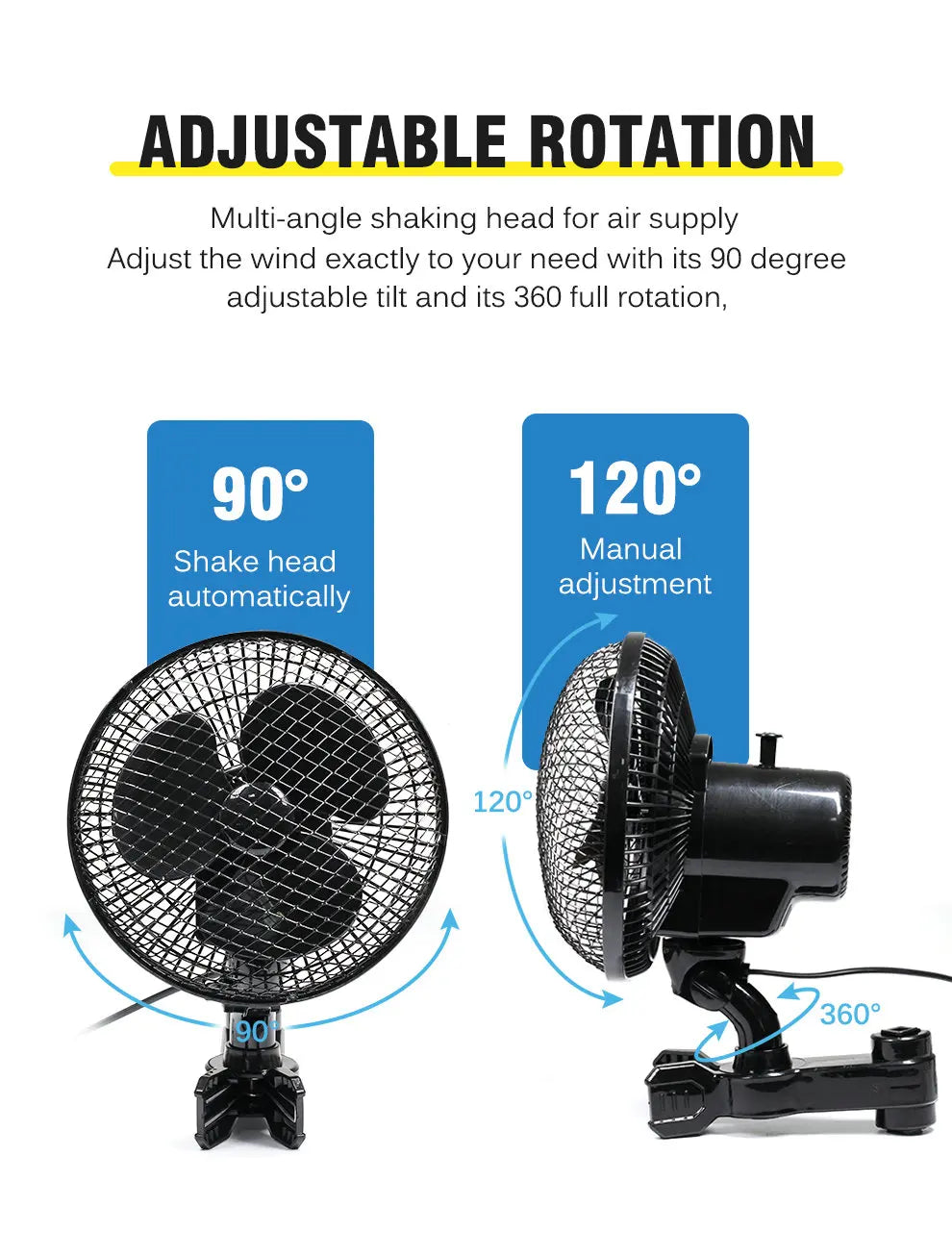 Plant Tent Cooling Clip-On Fan 25W Two-Speed Adjustable Shaking Head Suitable for Tents Household Cooling Fan