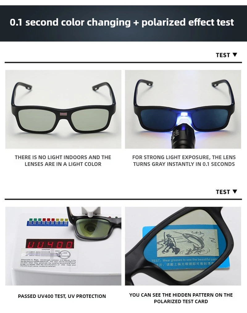 New Technology 0.1s Intelligent Change Color Polarized Sunglasses for Men, LCD Computer Chip Photochromic Sunglasses Anti-UV 400