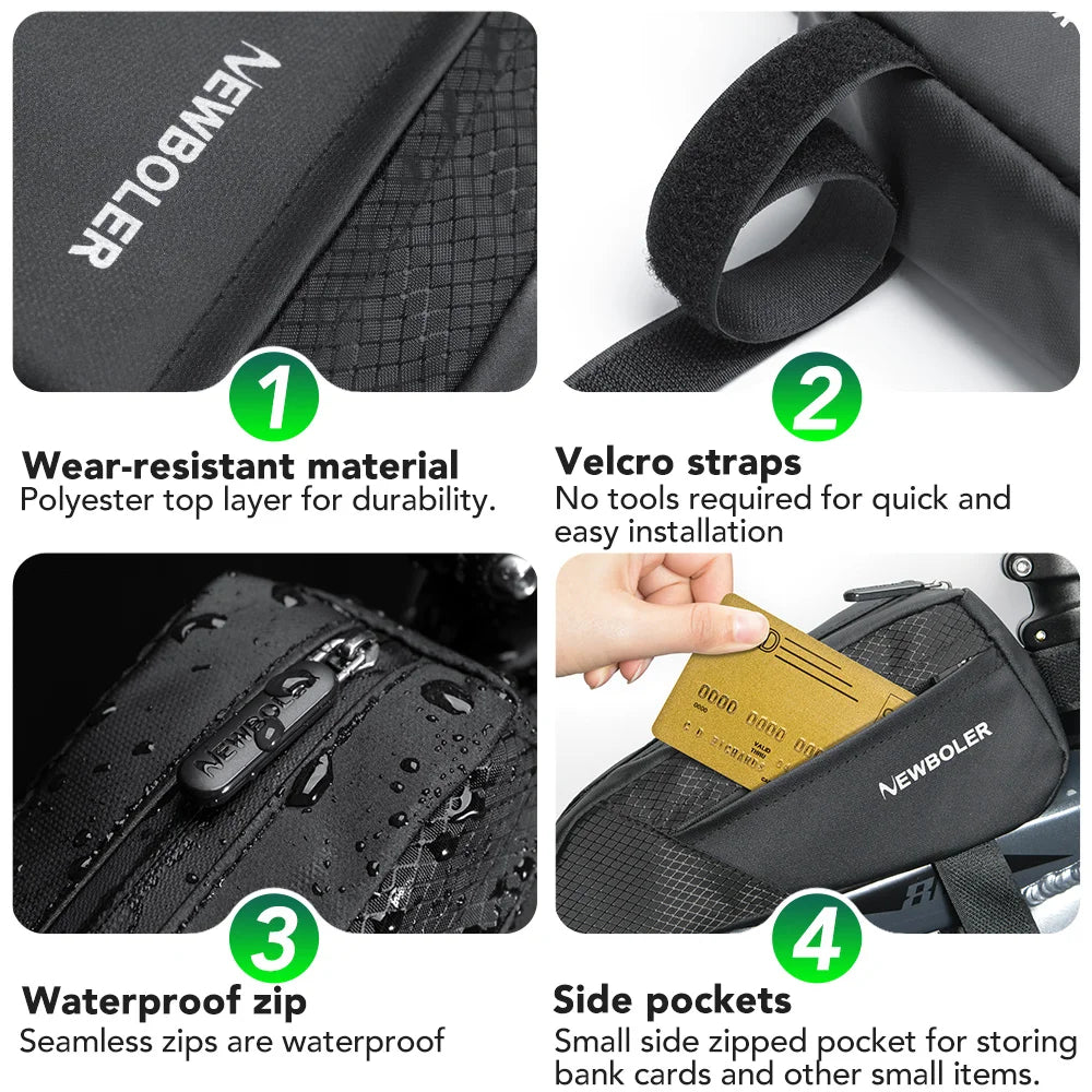 NEWBOLER Bike Bag 1.2L Portable Frame Front Tube Cycling Bag MTB Road Bicycle Pannier Bag Large Capacity Ultralight Cycling Bag
