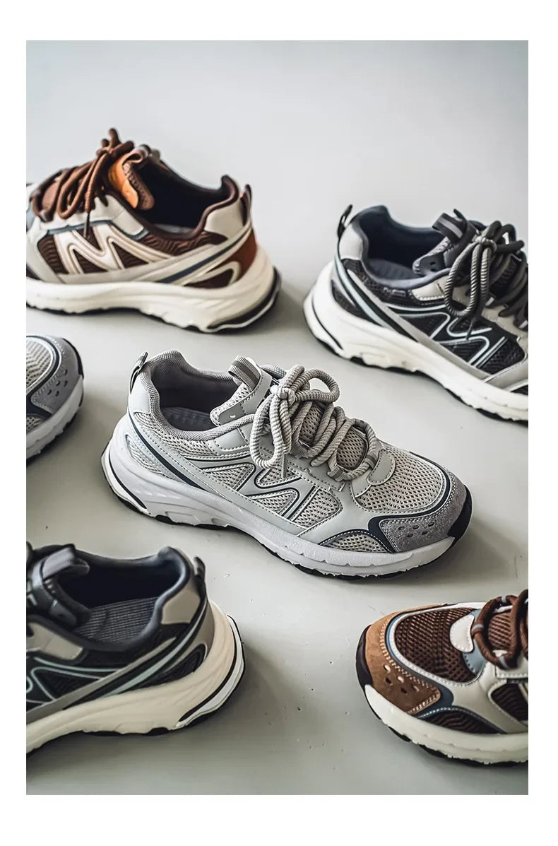 Breathable Outdoor Men's Sport Shoes Summer Trend Dad Sneakers Student Casual Rubber Sole EVA Insole Cotton Lined Net Mesh