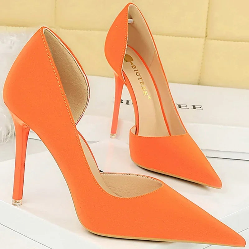 2025 New Women 11cm High Heels Wine Green Pumps Plus Size 34-43 Stripper Evening Orange Heels Lady Wedding Bridal Scarpins Shoes