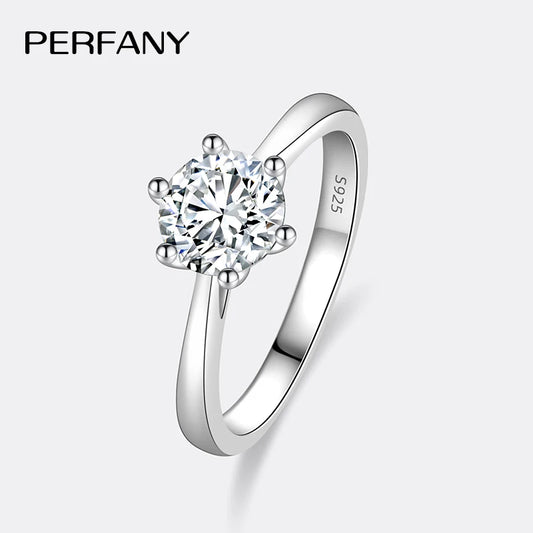 PERMANY 0.3-2CT Moissanite Ring for Women S925 Pure Silver Classic Six Claw Laboratory Diamond Wedding Ring Fashion Jewelry